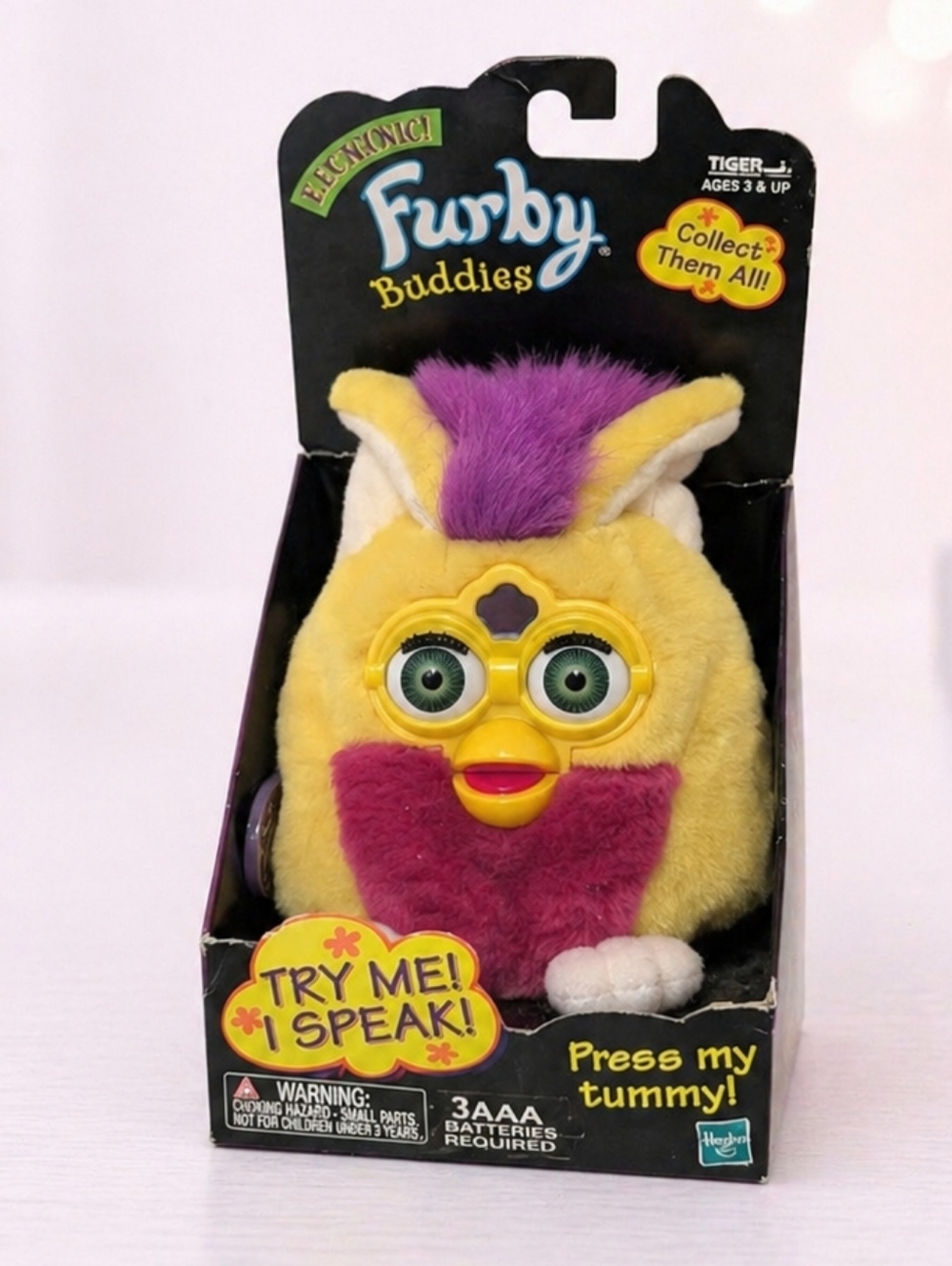 Furby Buddies Electronic Plush Toy Yellow Purple Tiger Hasbro Vintage Works